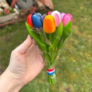 Colorful Wooden Tulip Bouquet - Multicolor Decorative Stems
